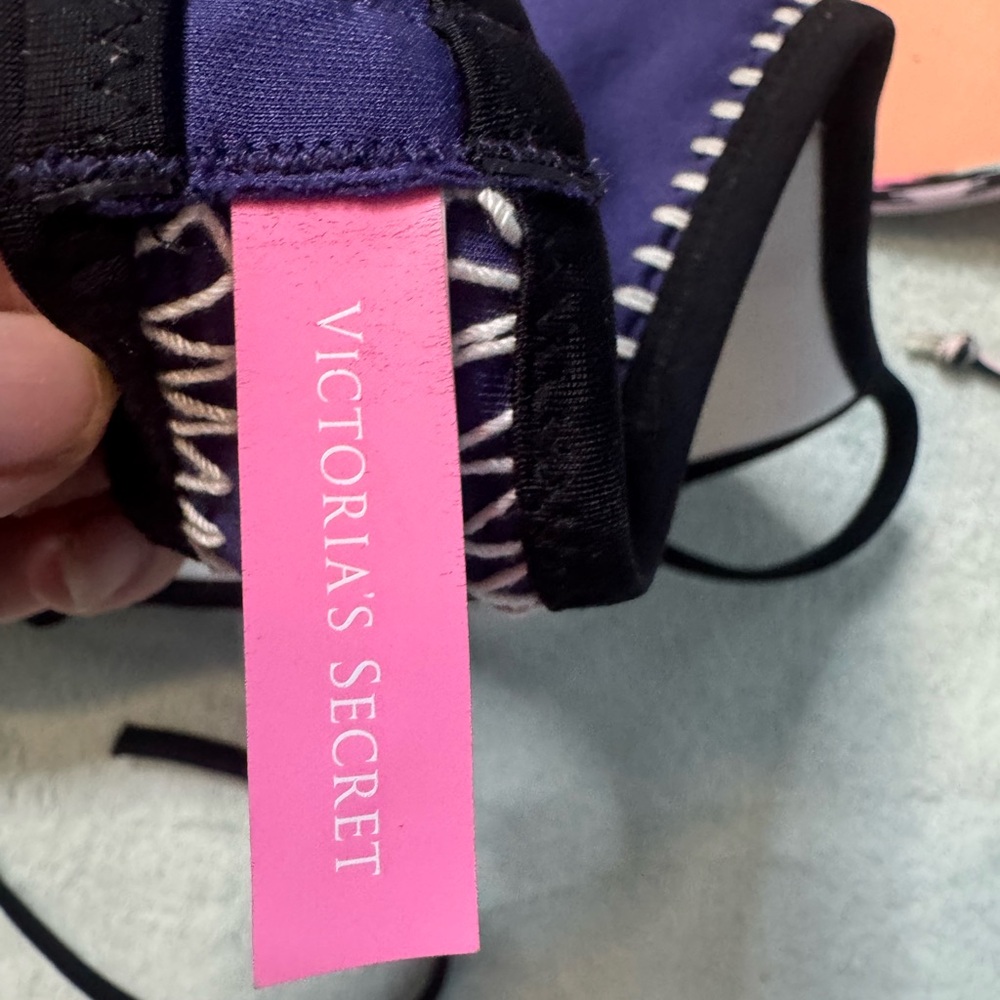 Victoria's Secret Three-Piece Bikini Top Set - Navy, Pink, Teal - Picture 9 of 13